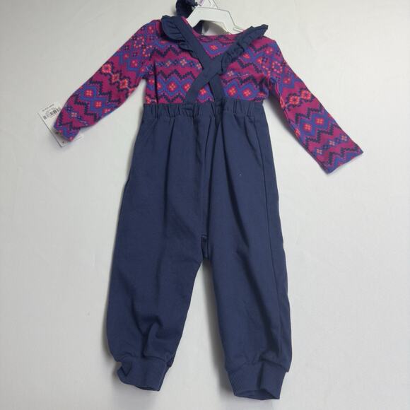 Carter's Long Sleeve Shirt, Overalls & Headband Set Baby Girl 9M Dark Pink Blue - Picture 2 of 4